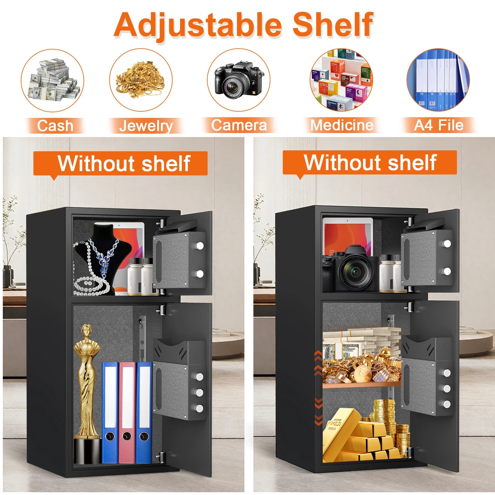 Large Fingerprint Home Safe and Fireproof Security Box