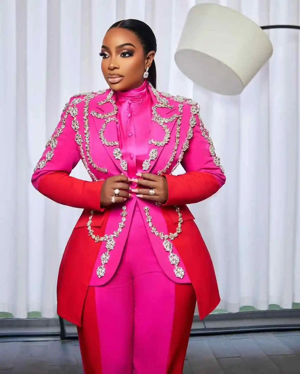 Women's Crystal Embellished Jacket Blazer Suit 2-Piece Set
