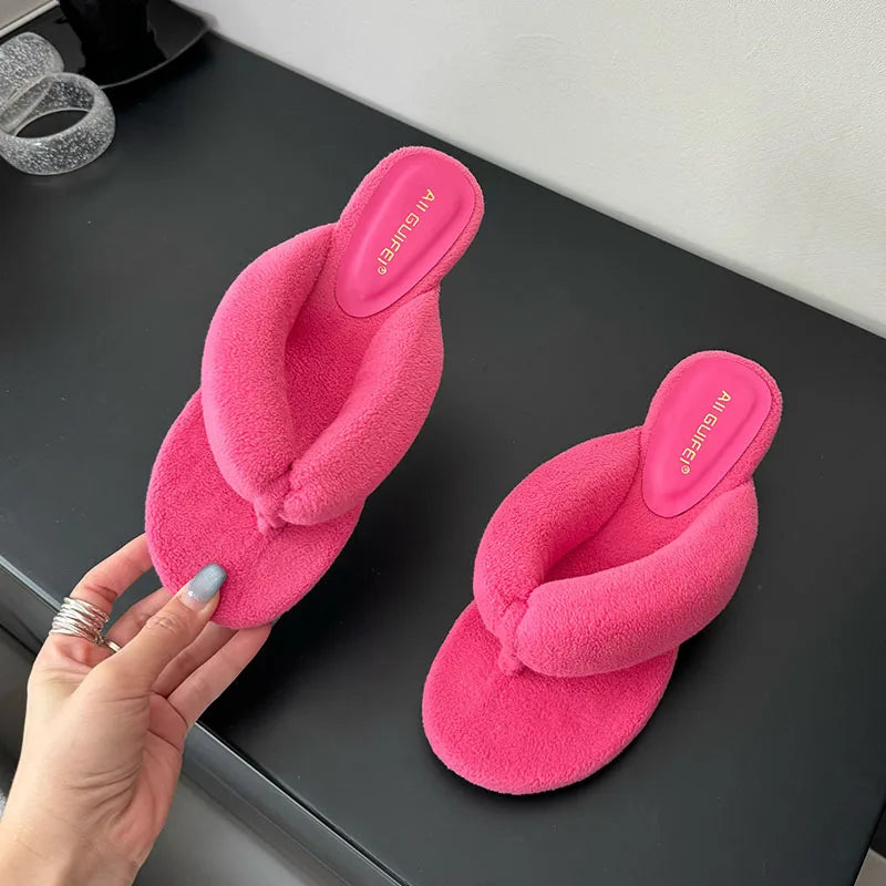 Women's Flock Round Toe Wedge Slippers