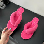 Women's Flock Round Toe Wedge Slippers