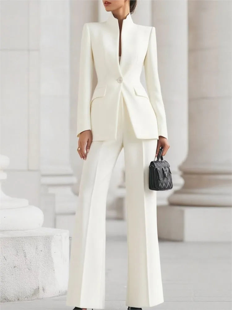 Women's Stand Collar Blazer Pants Suit