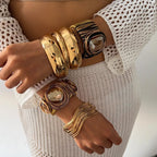 Women's Fashion Retro Multi-layer Gold Glass Cuff Bangle Bracelet
