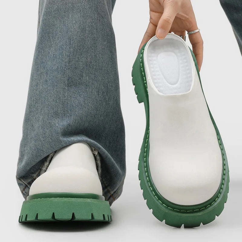 Men's Platform Leather Slip-On Mule Loafers
