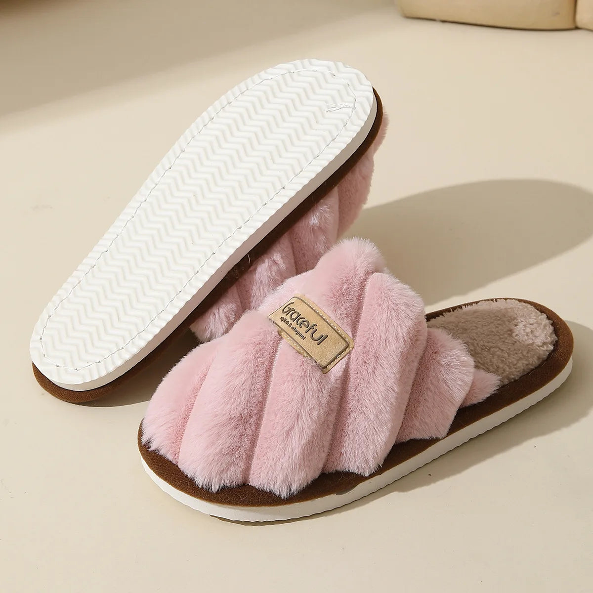 Winter Warm Plush Women's Slippers Soft Flat Indoor Bedroom Shoes