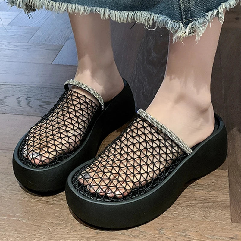 Women's Platform Summer Sandals Rhinestone Decoration Non-Slip Outdoor Slides