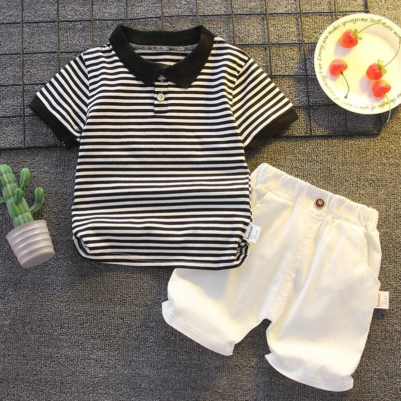 Boys Cotton Striped Shorts Set 2-Piece Summer Casual Playwear