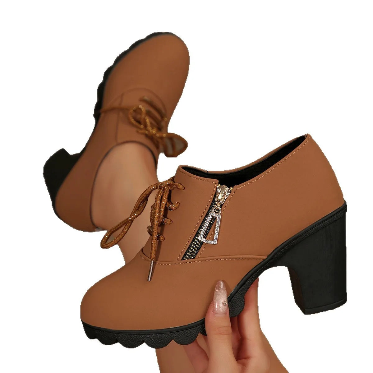 Women's Side-Zip Round Toe High Heel Boots