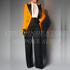 Women's Double Breasted Peak Lapel Slim Fit Pants Suit