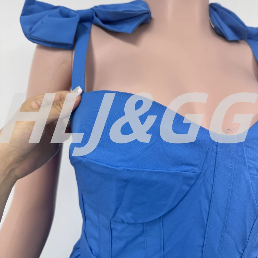 Women's Bow Ruffle Patchwork Backless Maxi Dress