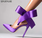 Women's Polka Dot Bow Mesh Pointed Toe Stiletto Pumps