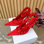 Women's Pleated Lace Pointed Toe High Heel Sandals
