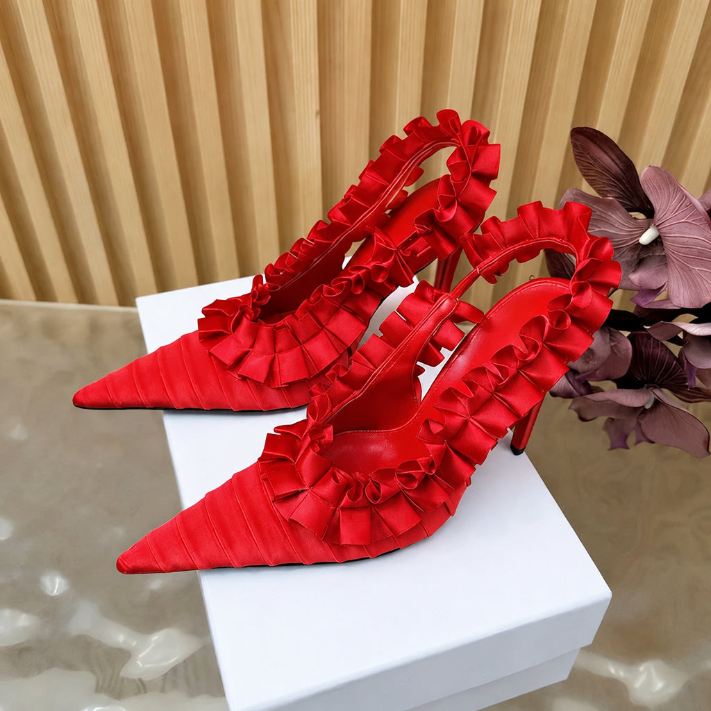 Women's Pleated Lace Pointed Toe High Heel Sandals