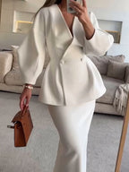 Women's Puff Sleeve Blazer and Skirt Set