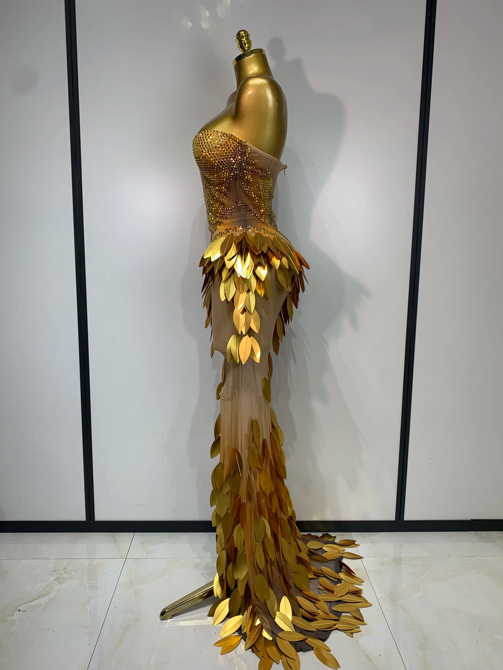 Women's Fashion Strapless Rhinestone Sequin Mesh Maxi Dress