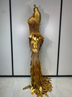 Women's Fashion Strapless Rhinestone Sequin Mesh Maxi Dress