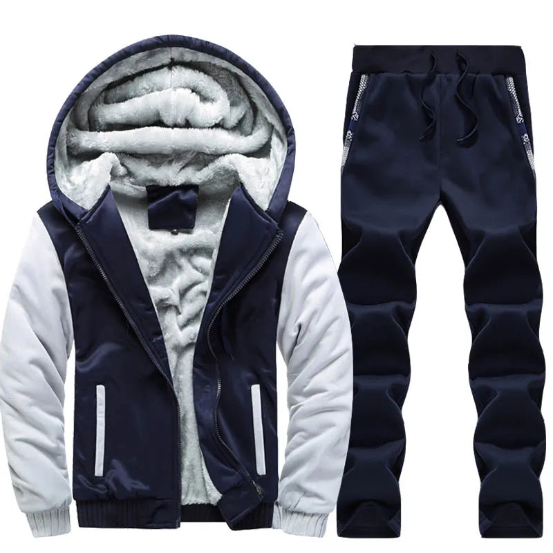 Men's Casual Fleece Zip Hooded Jacket and Pants Set