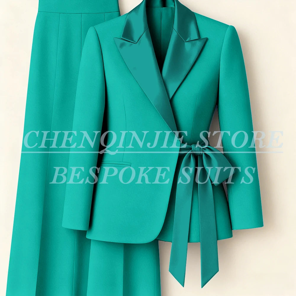 Women's Tailored Blazer Wide Leg Pants Suit