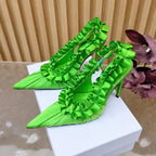 Women's Pleated Lace Pointed Toe High Heel Sandals