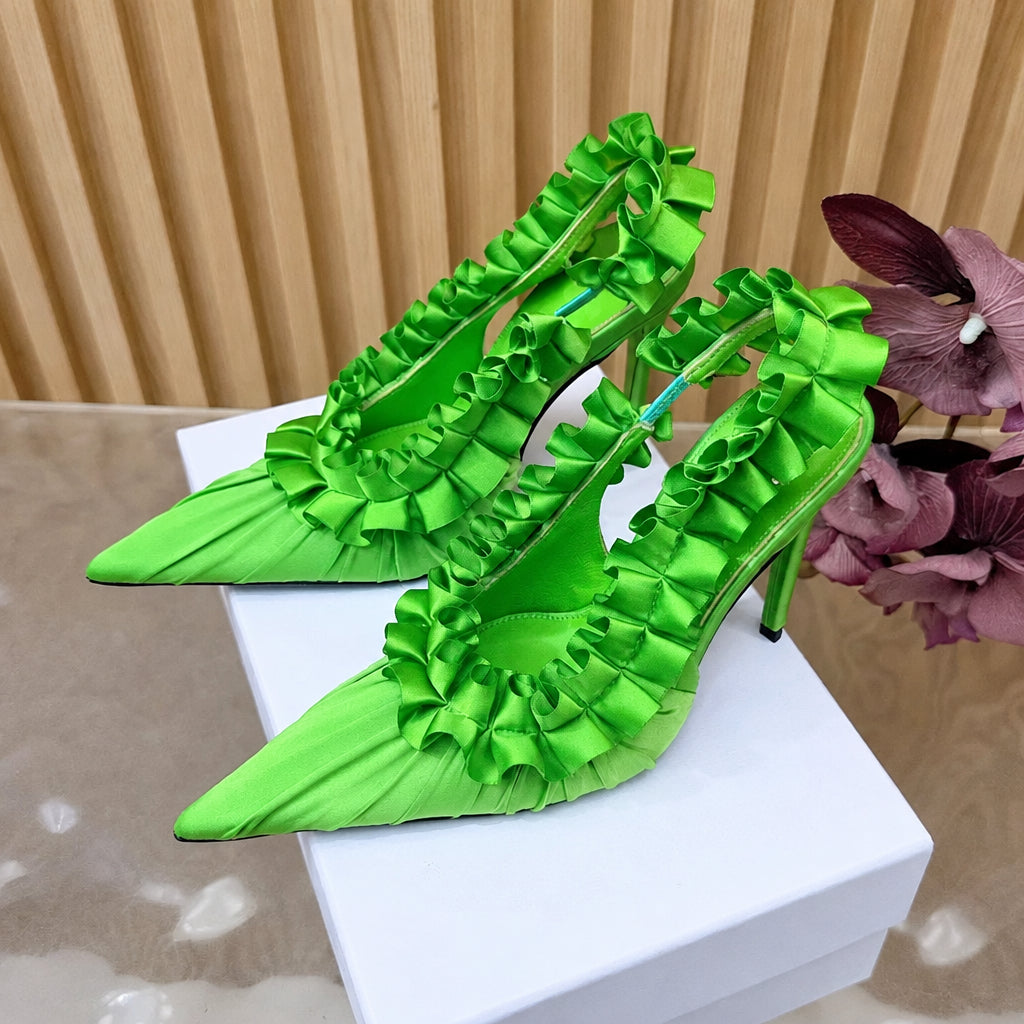 Women's Pleated Lace Pointed Toe High Heel Sandals