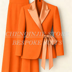 Women's Tailored Blazer Wide Leg Pants Suit