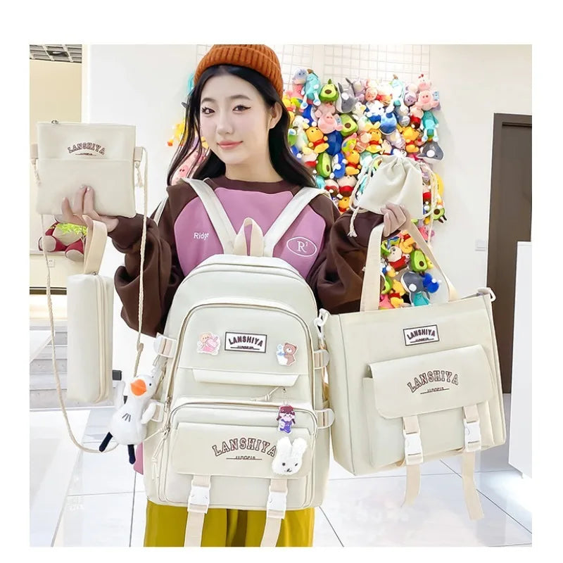 Girls' Casual Harajuku School Backpack 5-Piece Bag Set