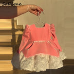 Girls' A-Line Velvet Square Collar Short Princess Dress