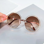 Women's Trendy Round Retro Gradient Metal Oversized Sunglasses