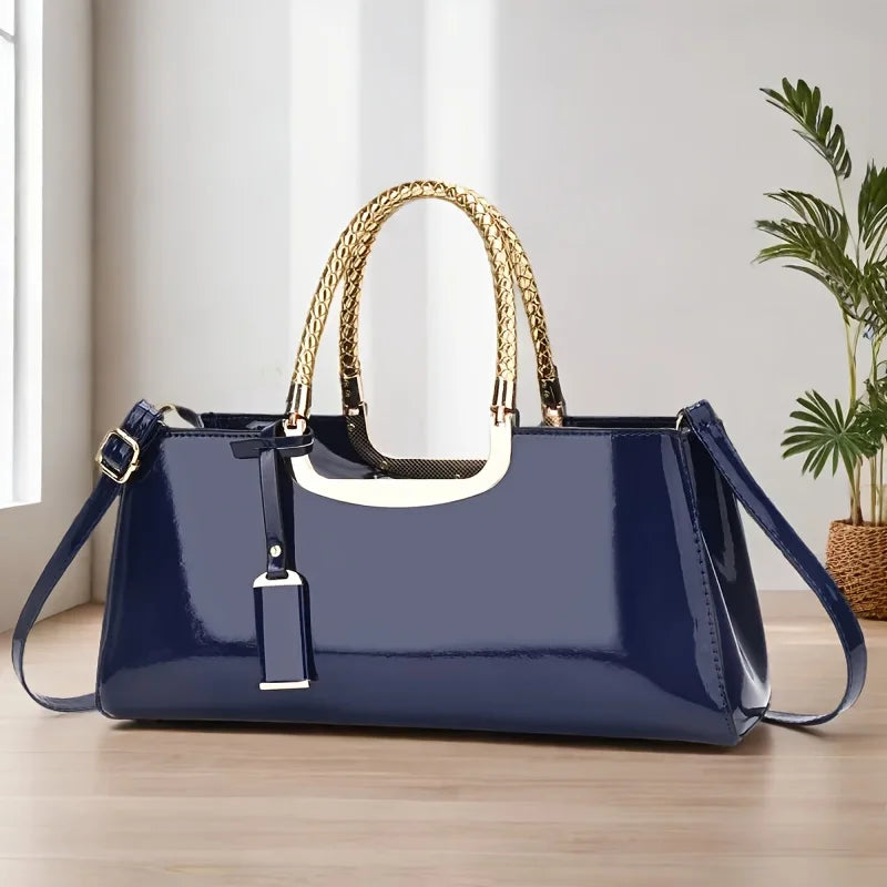Women's Glossy Patent PU Leather Shoulder Handbag