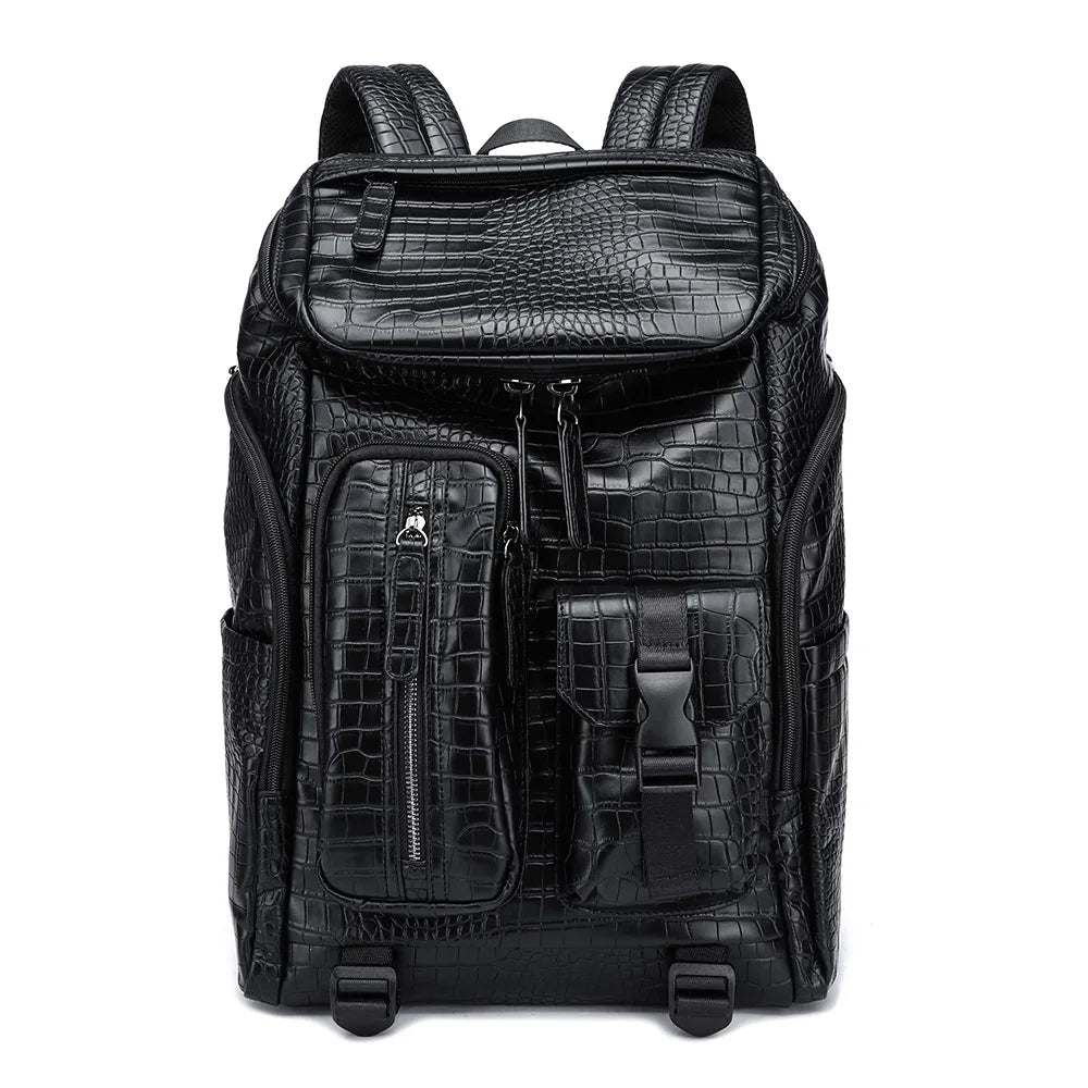 Men's Fashion PU Leather Large Capacity Travel Laptop Backpack