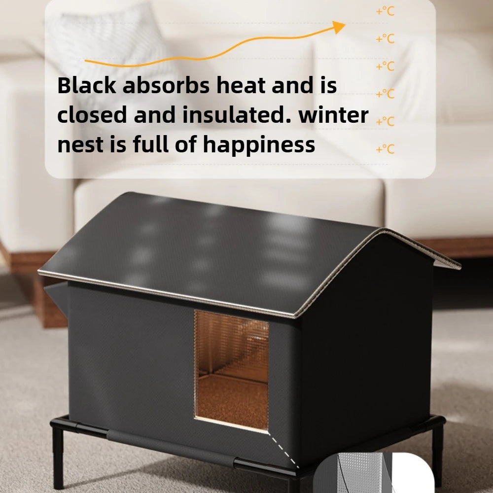 Weatherproof Insulated Outdoor Cat Shelter Elevated Winter House with Escape Door for Stray Cats