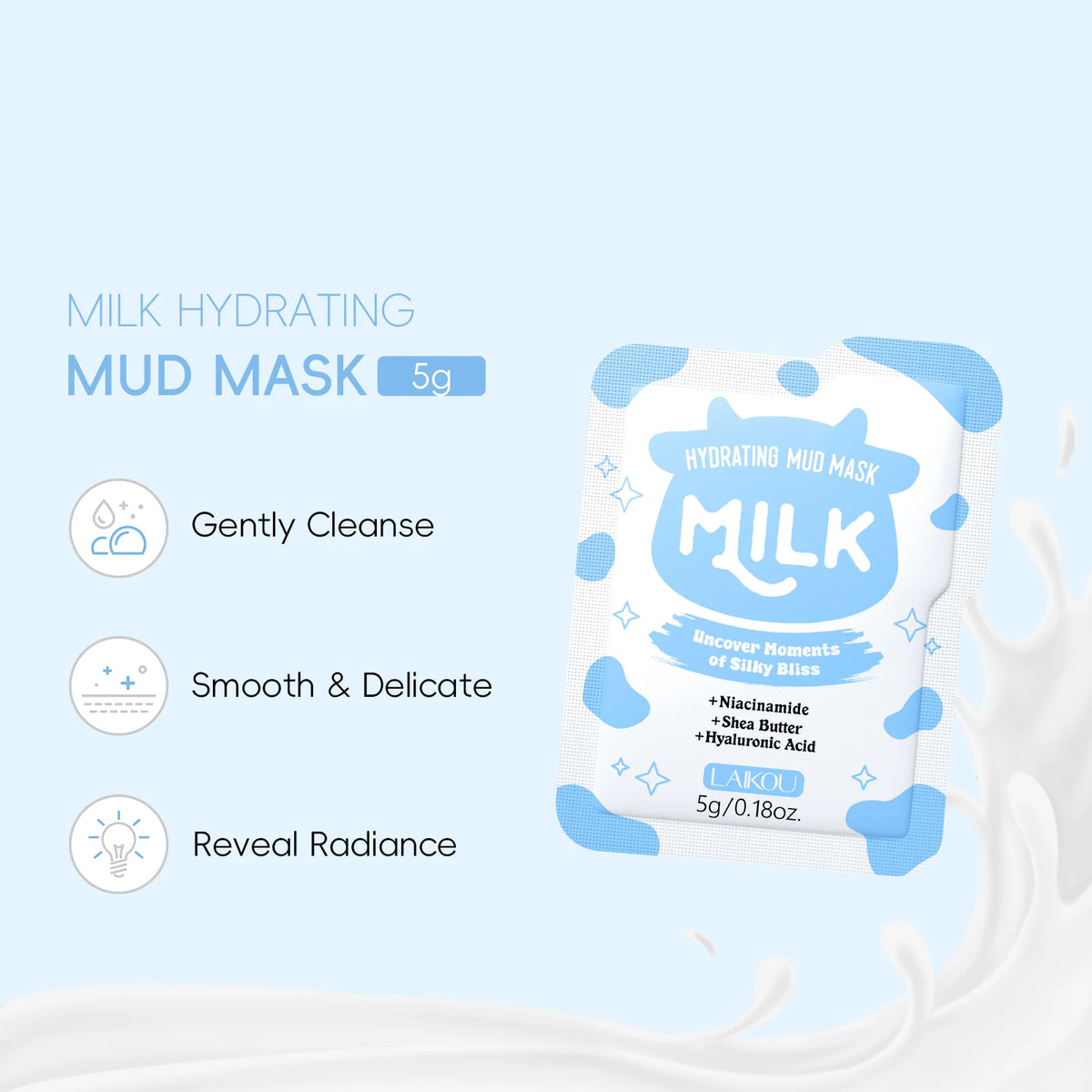LAIKOU 6-Piece Milk Hydrating Facial Skincare Set Cleanser Toner Serum