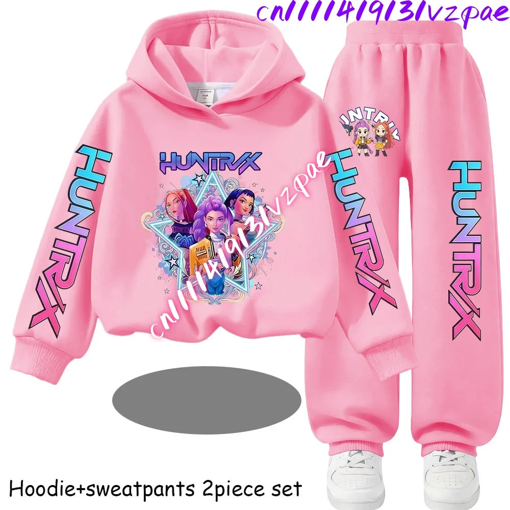 Girls' Print Hoodie Pants Two-Piece Set