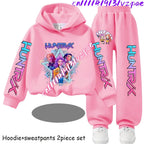 Girls' Print Hoodie Pants Two-Piece Set