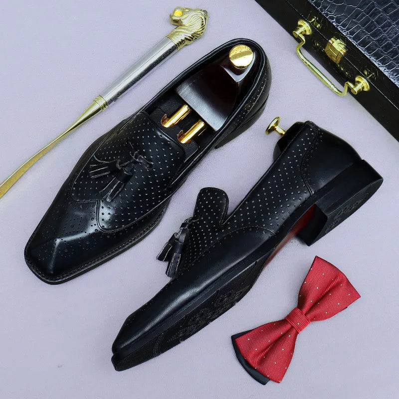 Men's Mesh Tassel Genuine Cowhide Leather Loafers