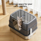 Stainless Steel Enclosed Cat Litter Box with Lid and Splash-Proof Sides