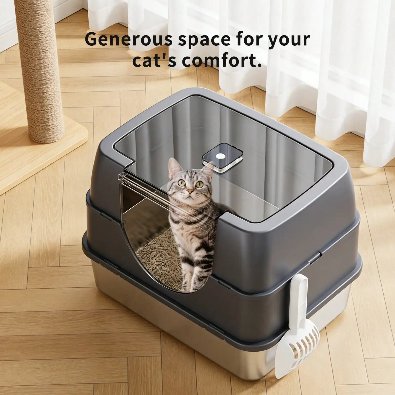 Stainless Steel Enclosed Cat Litter Box with Lid and Splash-Proof Sides