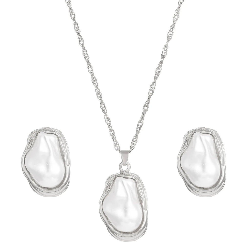 Women's Fashion Baroque Imitation Pearl Torque Necklace Jewelry Set