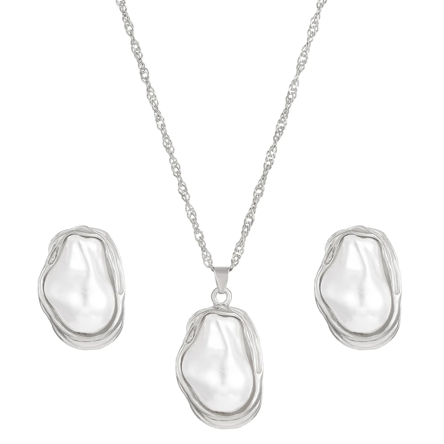 Women's Fashion Baroque Imitation Pearl Torque Necklace Jewelry Set