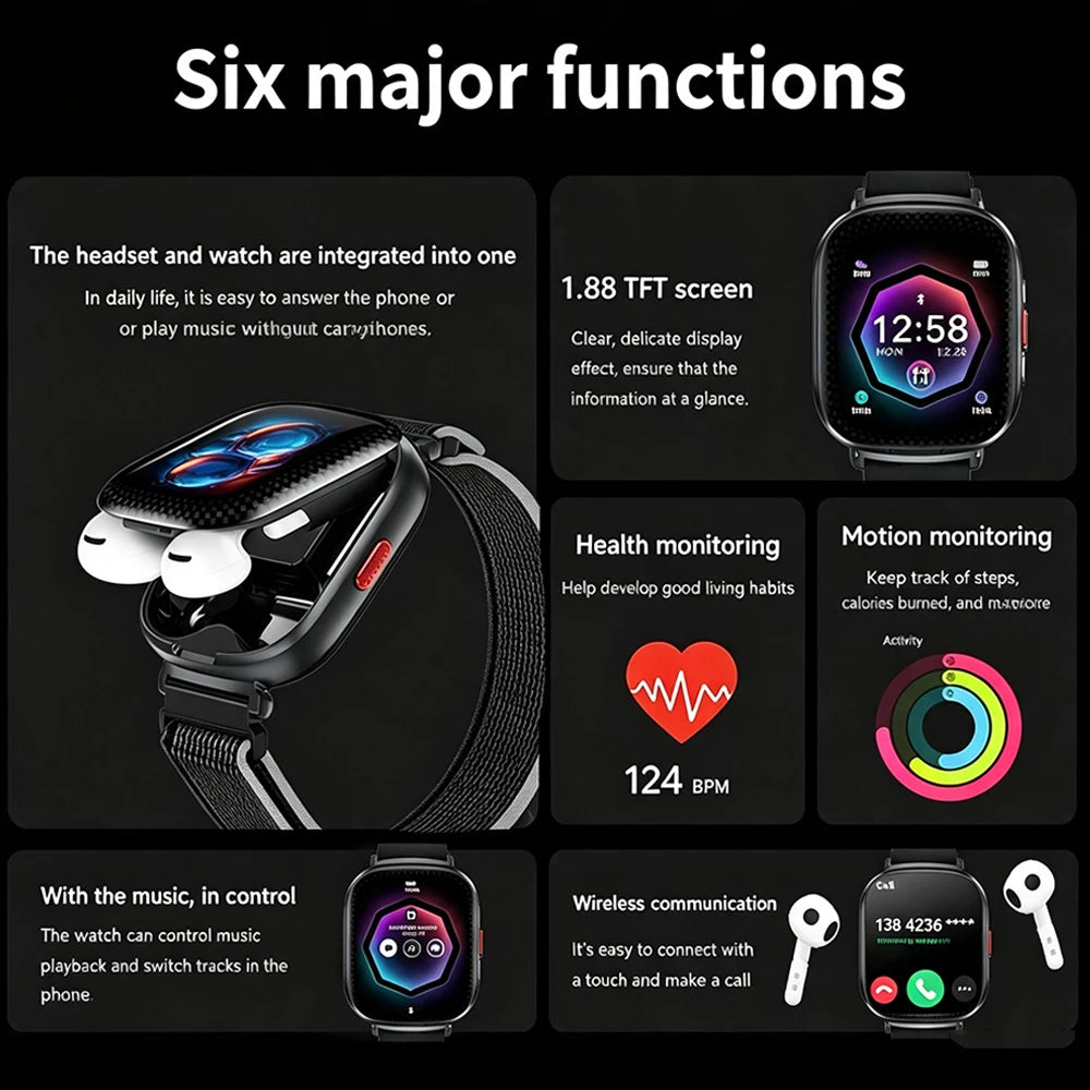 Two-in-One Smartwatch with Built-In Wireless TWS Earbuds D22