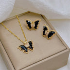 Women's Fashion Cute Micro-Inlaid Butterfly Necklace and Earrings Jewelry Set