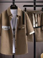Men's Casual Short Sleeve Shirt and Shorts Two Piece Set