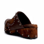 Women's Handmade Studded Fur Platform Clogs