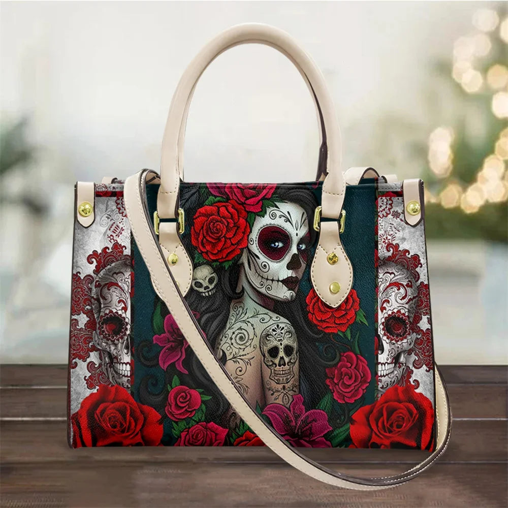 Women's Skull Pattern Faux Leather Shoulder Tote Bag