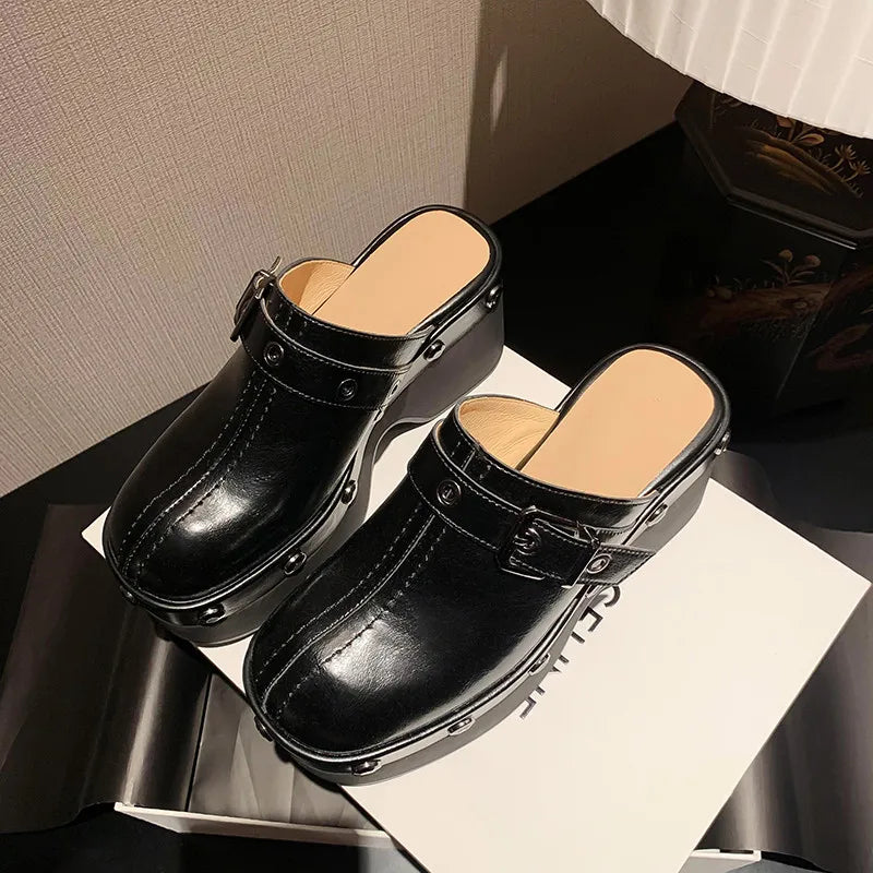 Women's Riveted Platform Round Toe Slippers