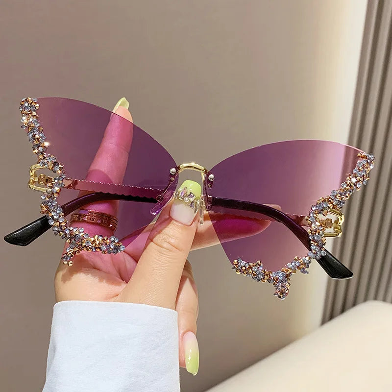 Women's Trendy Butterfly Diamond Rimless Oversized Sunglasses