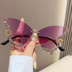 Women's Trendy Butterfly Diamond Rimless Oversized Sunglasses