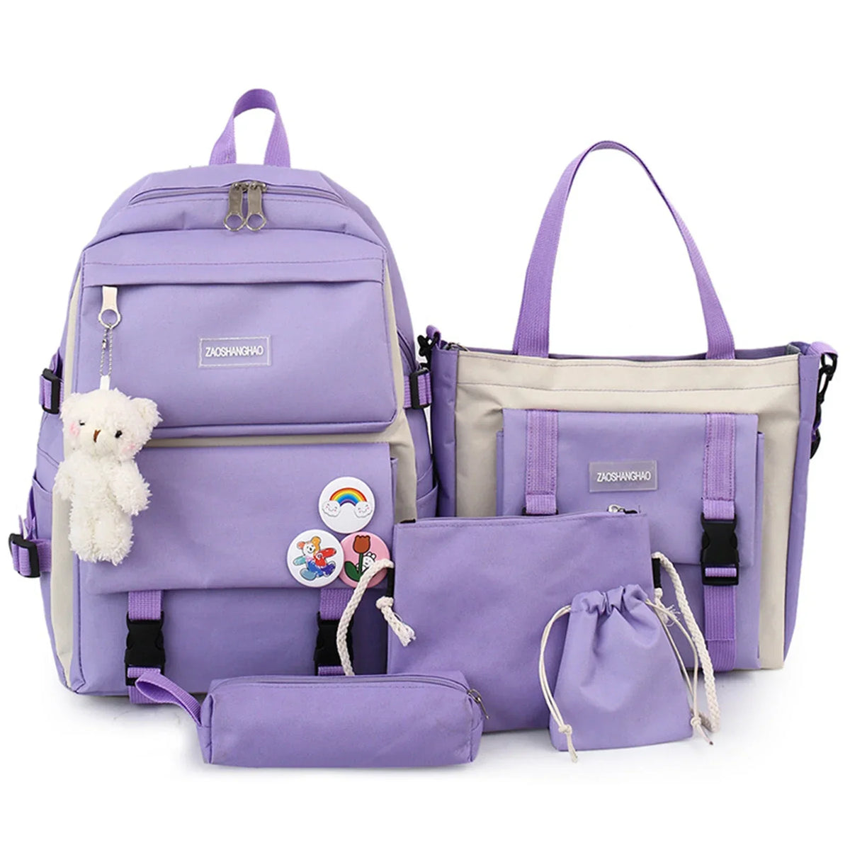 Girls' Waterproof Fashion Laptop Backpack 5-Piece School Bag Set