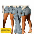 Straight Denim Pants High-Waisted Hollow Out Distressed Women