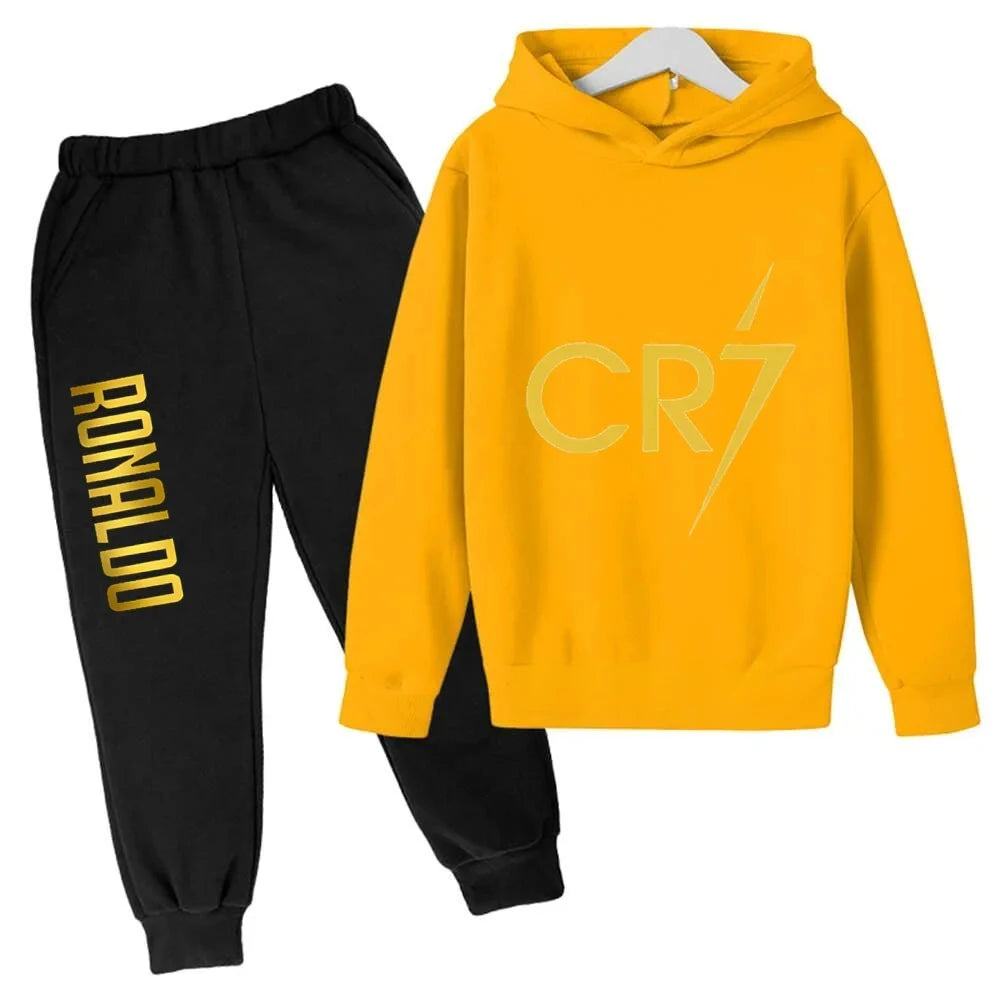 Kids' Ronaldo CR7 Print Hoodie Sweatshirt Pants Two-Piece Set