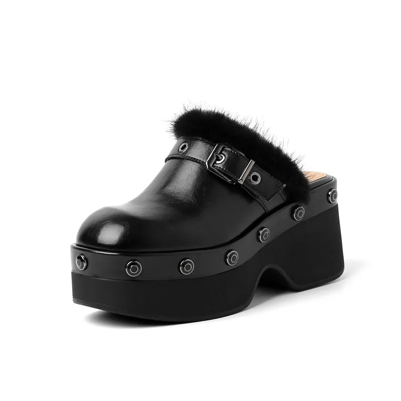Women's Riveted Platform Round Toe Slippers